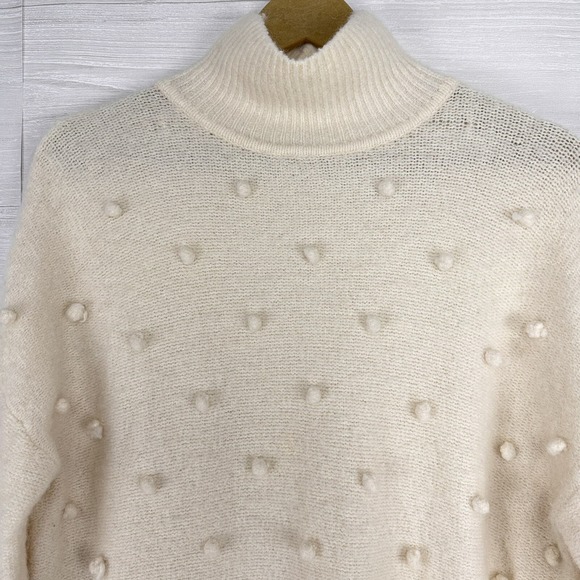 Madewell Sweater Women Medium Snowglobe Bobble Turtleneck Ivory Wool Alpaca‎ - Picture 3 of 13
